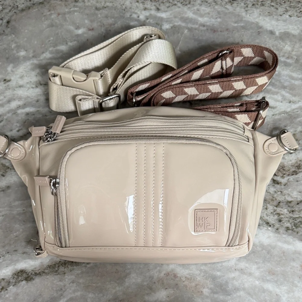 IHKWIP sling bag crossbody patent sand NEW - Picture 1 of 6